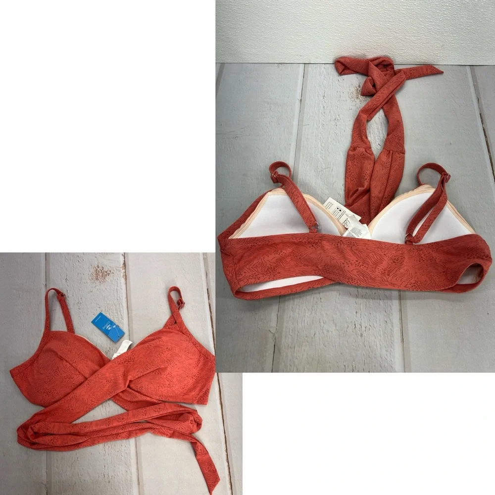 Women Swimsuit Plus Size Bikini Top V Neck Wrapped Adjustable Straps Back Tie 2X